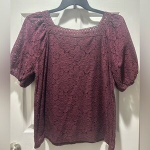 LOFT size L burgundy lace top EUC